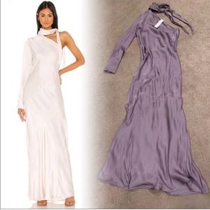Young Fabulous & Broke Lavender Satin silk one shoulder Febe Bias Maxi Dress